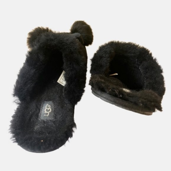 UGG Australia Slippers Slides Black Suede Sheepskin Style Hafnir - Picture 8 of 11